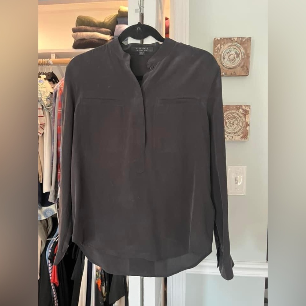 All Saints black 100% silk blouse